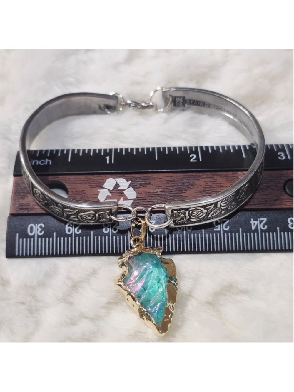 Rose Pattern Silverwear Bracelet with charm
